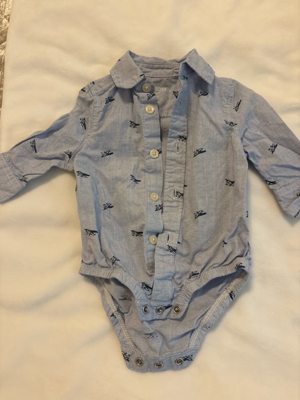 OshKosh B'gosh Light Blue Button-Front Bodysuit with Airplane Print